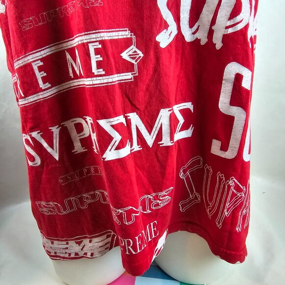Supreme Multi Logo Tee Mens Medium Red White Made in USA Skater Streetwear Crew - Picture 4 of 10